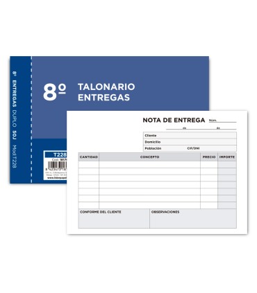 Talonario liderpapel entregas 8º original y copia t228 apaisado